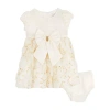 Rare Editions Baby Girls 2-piece Satin Bodice 3d Flower Jacket Dress And Diaper Cover Set In Neutral