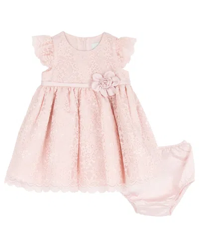 Rare Editions Baby Girls' Short-sleeve Dress With Diaper, 2-piece Set In Black
