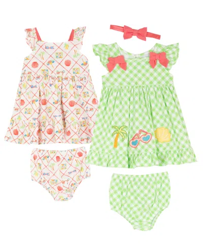 Rare Editions Baby Girls' Sleeveless Dress, Diaper Cover And Headband, 5-piece Set In Green