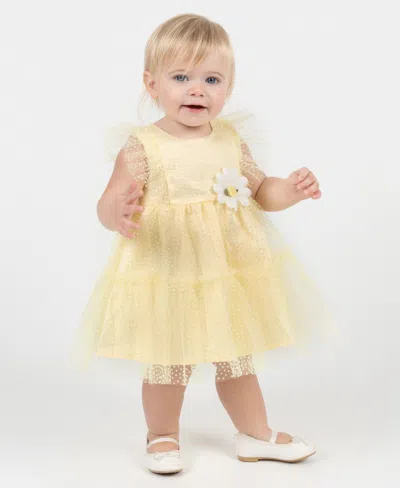 Rare Editions Baby Girls' Sleeveless Round Neck Dress In Yellow