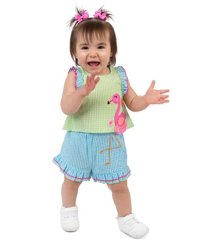 Rare Editions Baby Girls' Sleeveless Top And Elastic Waistband Shorts, 2-piece Set In Blue