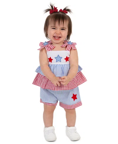 Rare Editions Baby Girls' Sleeveless Top And Elastic Waistband Shorts, 2-piece Set In Blue