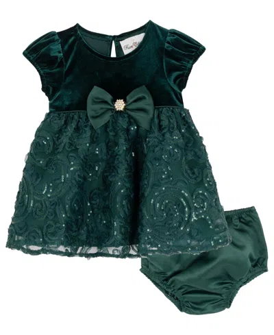 Rare Editions Baby Girls Soutache Social Dress In Green