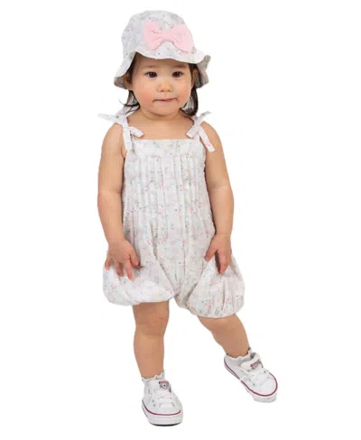Rare Editions Baby Girls' Square Neck Bubble Romper With Hat In White