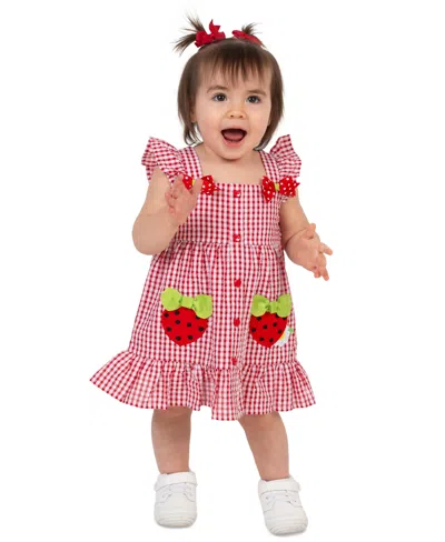 Rare Editions Baby Girls' Strawberry Appliques Dress And Bloomer, 2-piece Set In Red