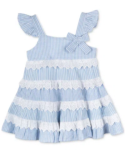 Rare Editions Baby Girls' Striped Yarn-dyed Dress In Blue