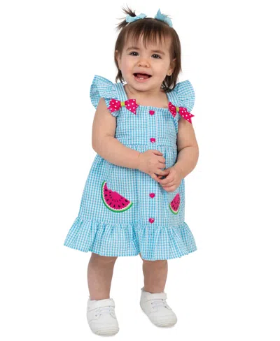 Rare Editions Baby Girls' Watermelon Applique Dress And Bloomer, 2-piece Set In Blue