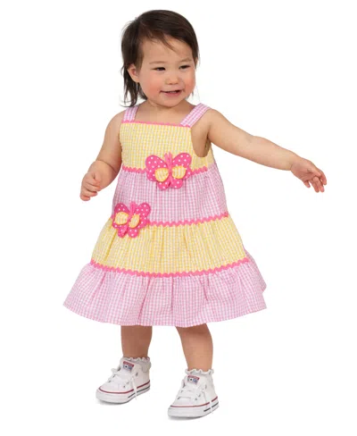 Rare Editions Baby Girls' Yellow Butterfly Applique Square Neck Dress And Panty, 2-piece Set In Multi