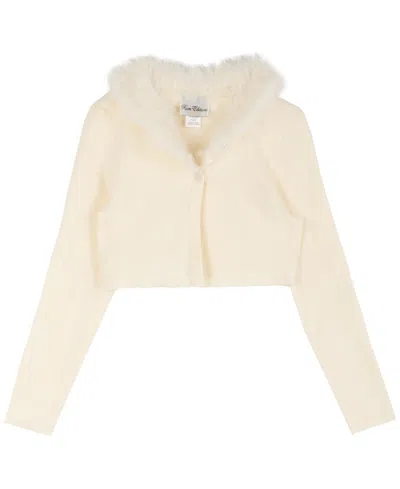Rare Editions Kids' Big Girl's 7-16 Faux Fur Shawl Collar Cropped Cardigan In White