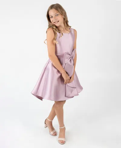 Rare Editions Kids' Big Girl Mikado Social Dress With Cascading Bow In Purple