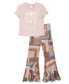 Rare Editions Big Girls 2-piece Boho T-shirt And Mesh Flare Pants Set In Multi