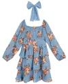 Rare Editions Big Girls 2-piece Chiffon Bow And Dress Set In Blue