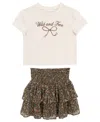 Rare Editions Big Girls 2-piece Graphic T-shirt And Tiered Skort Set In Neutral