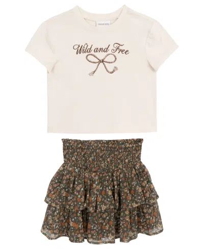 Rare Editions Kids' Big Girls 2-piece Graphic T-shirt And Tiered Skort Set In Neutral