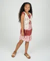 Rare Editions Big Girls 2-piece Mixed Floral With Crochet Vest And Dress Set In Brown