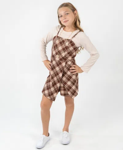 Rare Editions Kids' Big Girls 2-piece Plaid Top, Jumper With Shorts, And Necklace Set In Black