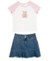 Rare Editions Big Girls 2-piece Raglan T-shirt And Denim Skort Set In Multi