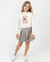 Rare Editions Big Girls 2 Piece Teddy Bear Sweater And Plaid Skirt Dress Set In White