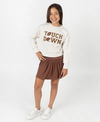 Rare Editions Kids' Big Girls 2 Piece Touch Down Sweatshirt And Fold Over Skort Set In Animal Print