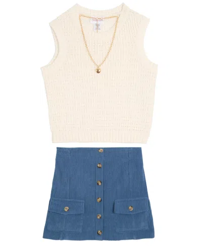 Rare Editions Kids' Big Girls 3 Piece Knit Vest, Corduroy Skort And Necklace Set In Multi
