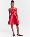 Rare Editions Girls 7-16 Asymmetrical Bow Sleeveless Mikado Dress In Red