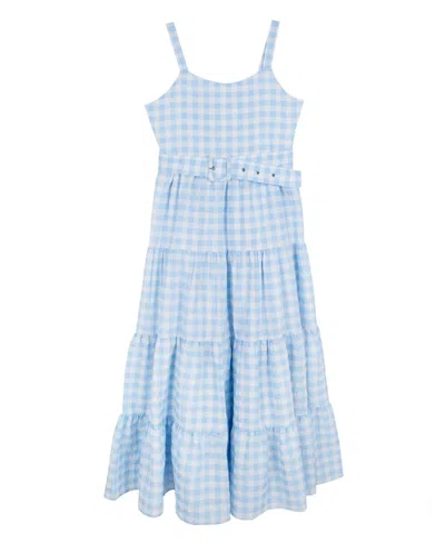 Rare Editions Kids' Big Girls Belted Gingham Midi Dress, 2 Pc In Blue