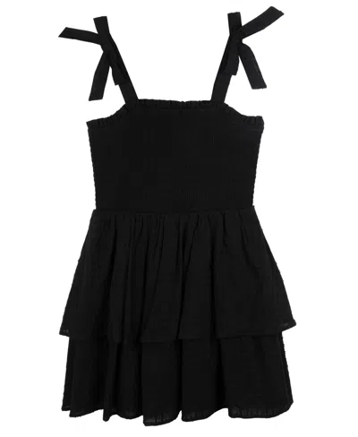 Rare Editions Kids' Big Girls Clip-dot Shadow Strip Dress In Black