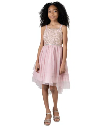 Rare Editions Kids' Big Girls Cord Embroidered Social Dress In Blush