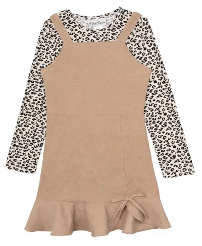 Rare Editions Kids' Big Girls Corduroy Jumper Outfit, 2-piece Set In Taupe