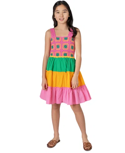 Rare Editions Kids' Big Girls Crochet Colorblocked Dress In Pink