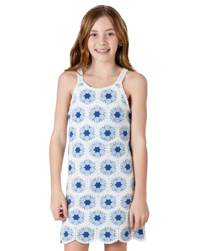 Rare Editions Kids' Big Girls Crochet Textile Pattern Dress In Blue