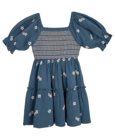 Rare Editions Kids' Big Girls Daisy Embroidered Dress In Blue