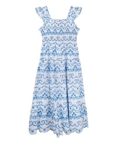 Rare Editions Kids' Big Girls Embroidered Eyelet Maxi Dress In Blue