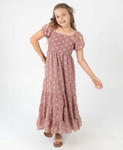 Rare Editions Kids' Big Girls Embroidered Linen Maxi Dress In Purple