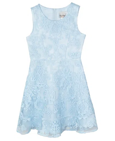 Rare Editions Kids' Big Girls Embroidered Mesh Social Dress In Blue