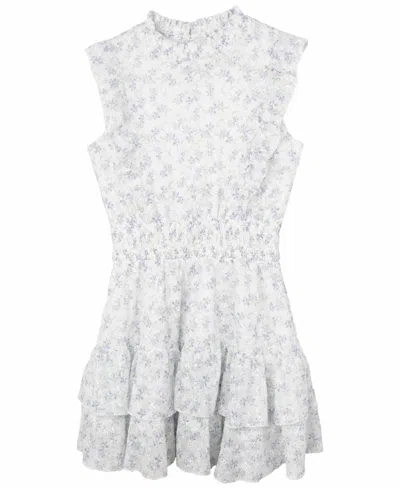 Rare Editions Kids' Big Girls Floral Eyelet Smocked Waist Dress In Blue