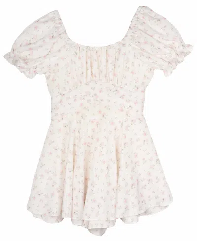 Rare Editions Kids' Big Girls Floral Printed Romper In Ivory