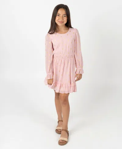Rare Editions Kids' Big Girls Foil Dot Chiffon Dress In Pink