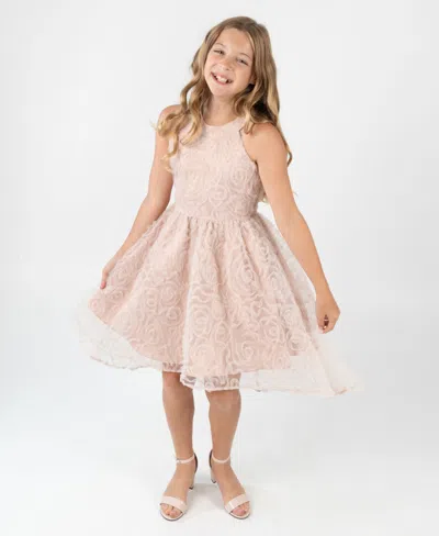 Rare Editions Kids' Big Girls Glitter Soutache Social Dress In Brown