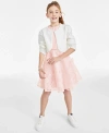 Rare Editions Toddler Little Big Girls Floral Organza Social Dress Big Girls Imitation Pearl Embellished Cardigan In White