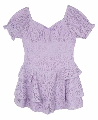 Rare Editions Kids' Big Girls Lace Dressy Romper In Lilac