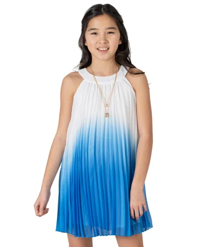 Rare Editions Kids' Big Girls Pleated Ombre Dress With Necklace, 2 Piece Set In Royal