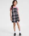 Rare Editions Big Girls Rib T-shirt & Plaid Shorts Jumper, 2 Piece Set In Black
