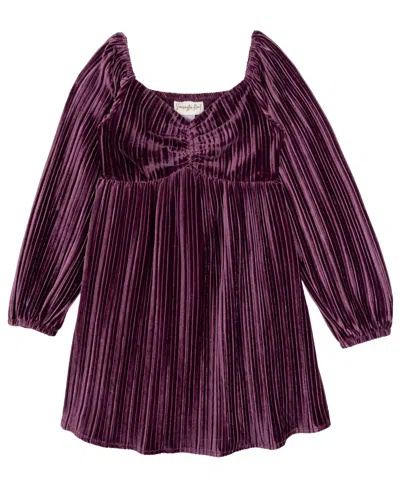 Rare Editions Kids' Big Girls Searington Road Pleated Velvet Baby Doll Dress In Eggplant