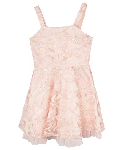 Rare Editions Kids' Big Girls Sequin And Embroidered Mesh Social Dress In Peach