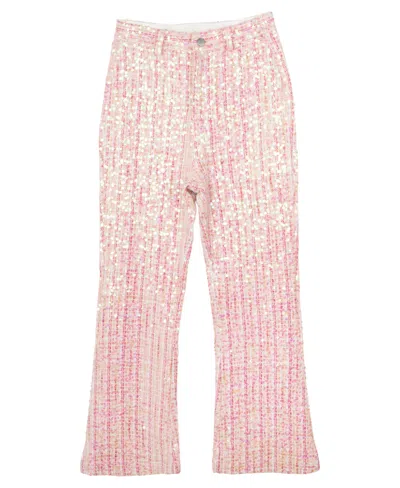 Rare Editions Kids' Big Girls Sequin Tweed Flare Pant In Blush