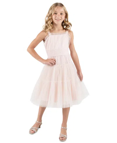 Rare Editions Kids' Big Girls Sleeveless Pleated Metallic-dot Social Dress In Blush