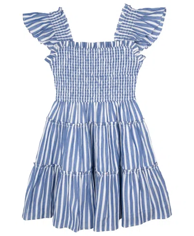Rare Editions Kids' Big Girls Striped Dress In Blue
