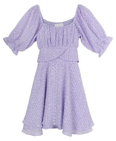 Rare Editions Kids' Big Girls Textured Chiffon Romper In Lavender