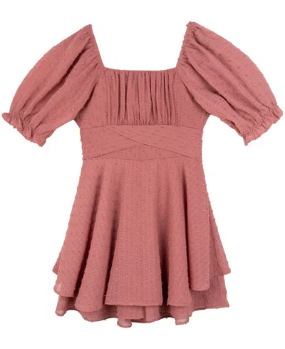 Rare Editions Kids' Big Girls Textured Clip Dot Romper In Pink